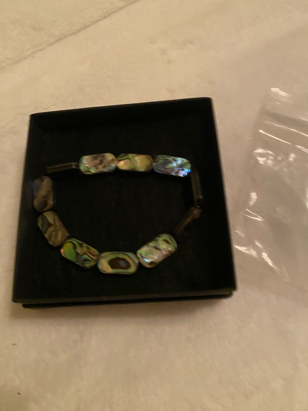 JTV Abalone Rectangular Bead Stretch Bracelet - Multi-Color Iridescent